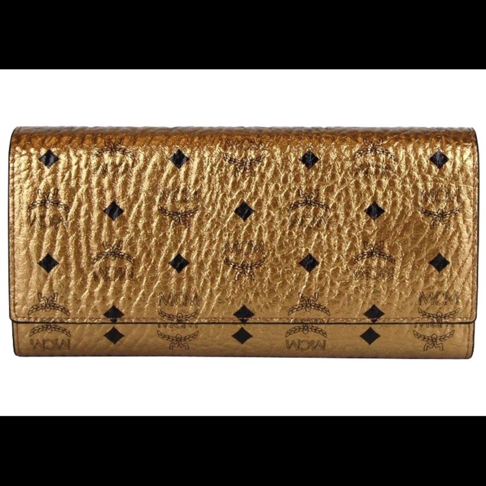 Mcm metallic gold leather wallet